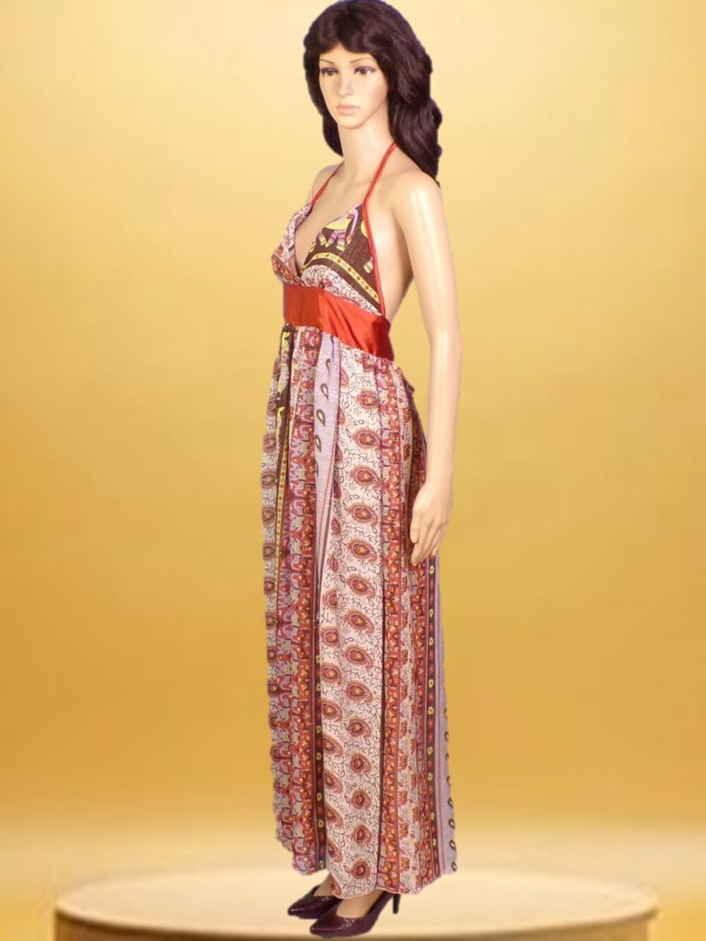 TRICIA FIX size S multicolor elephant-theme off-the-shouldr fit/flare maxi dress - Picture 8 of 14